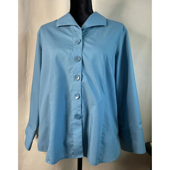 Foxcroft Bluish Green Blouse Long Sleeve Button Down Wrinkle Free Fitted Fit 16P - Picture 1 of 9